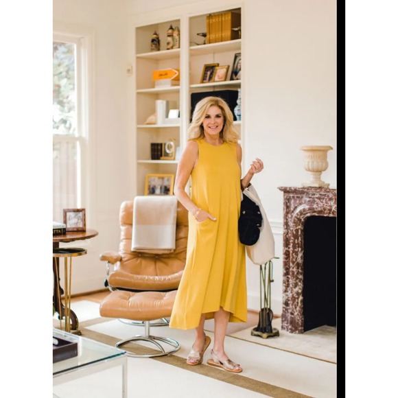J.Jill Wearever Collection Mustard Yellow Sleeveless Midi Dress Pockets - Picture 1 of 7
